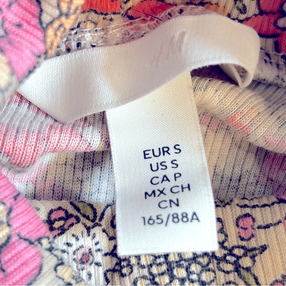 H&M Pink and Green Multi Turtleneck Floral Ribbed Bodysuit Size S - Picture 8 of 9